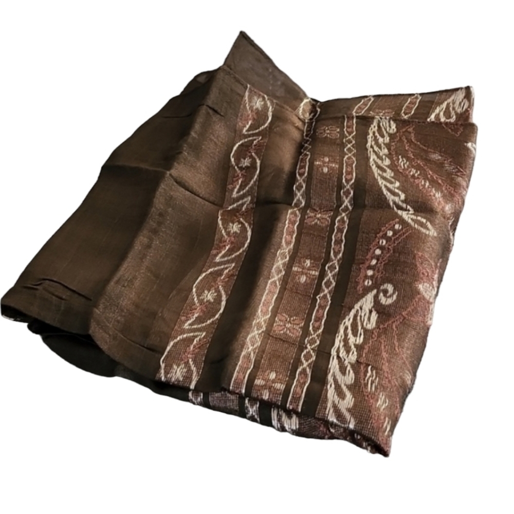 VINTAGE EGYPT Brown Gold Floral Paisley Scarf Wrap Shawl Hijab Metallic - Picture 4 of 12